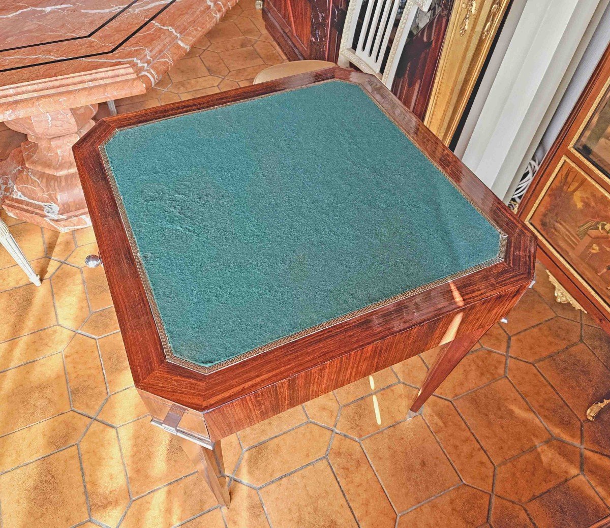 Art Deco Period Games Table In Rosewood And Nickel-plated Bronze-photo-7