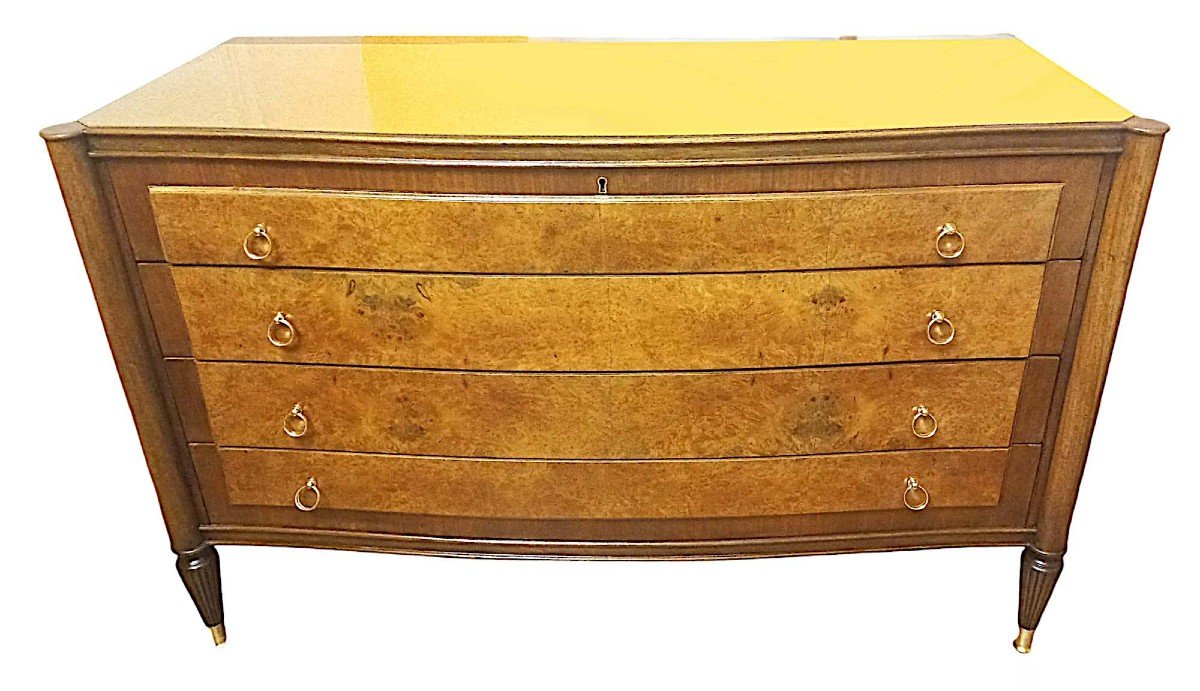 Art Deco Curved Chest Of Drawers In Elm Burl And Walnut -photo-2