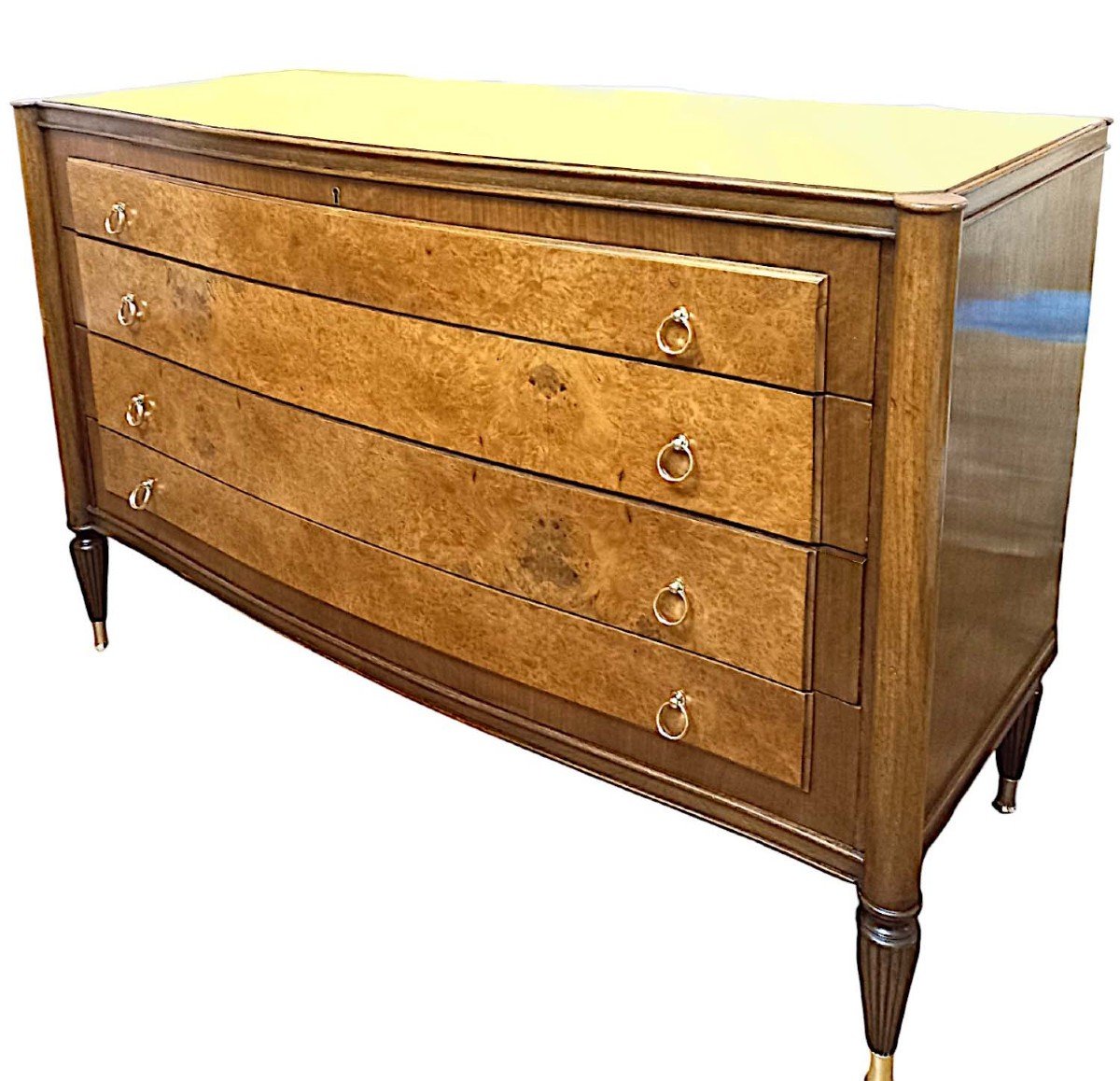 Art Deco Curved Chest Of Drawers In Elm Burl And Walnut -photo-5