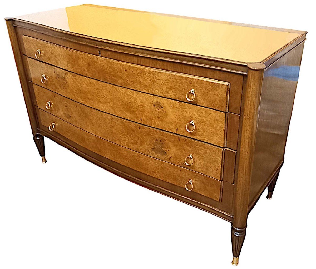 Art Deco Curved Chest Of Drawers In Elm Burl And Walnut 