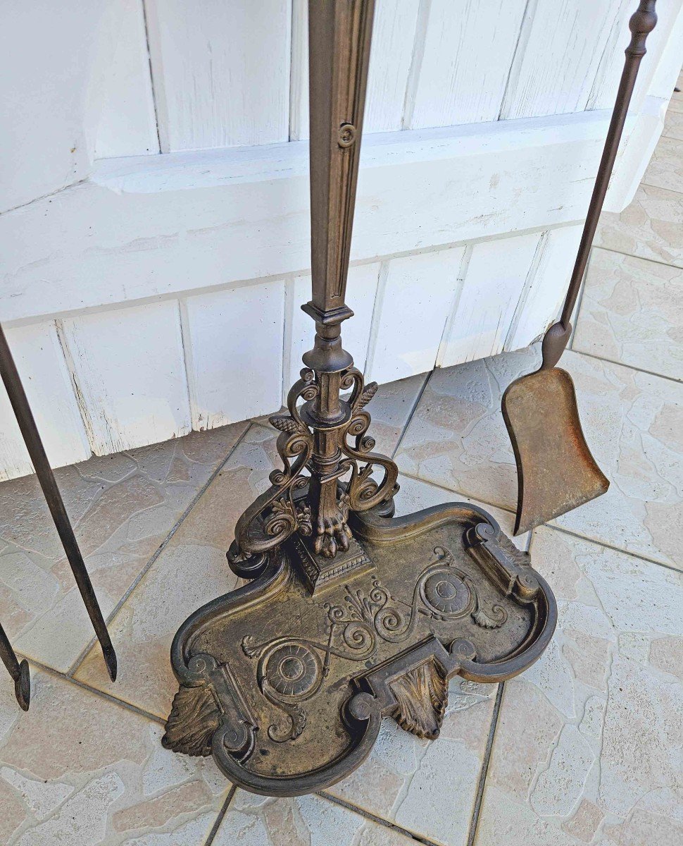 19th Century Etruscan Style Patinated Bronze Fireplace Set-photo-7