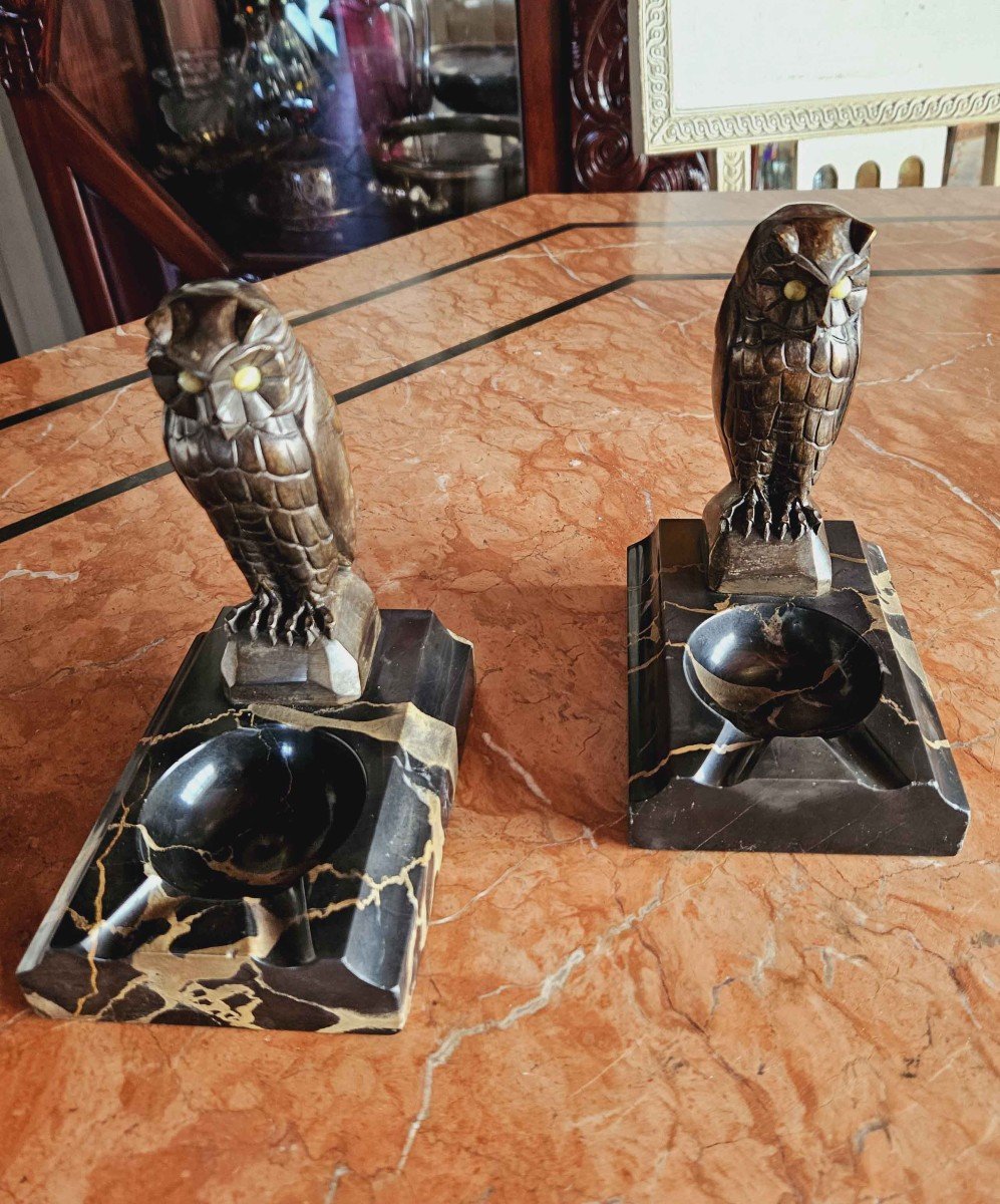 Pair Of Patinated Bronze And Portor Marble Bookends-photo-4