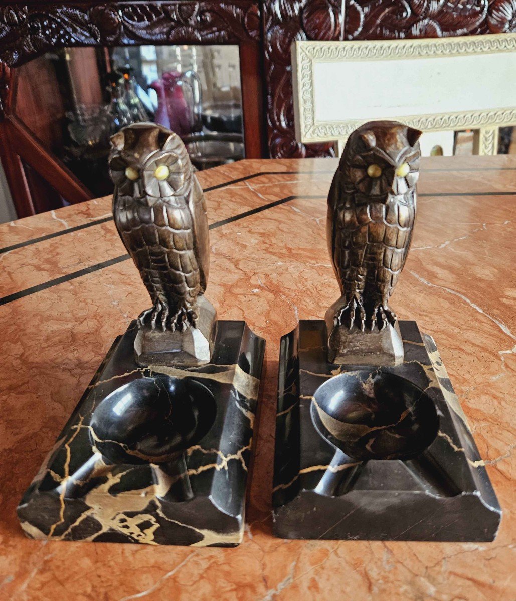 Pair Of Patinated Bronze And Portor Marble Bookends-photo-1