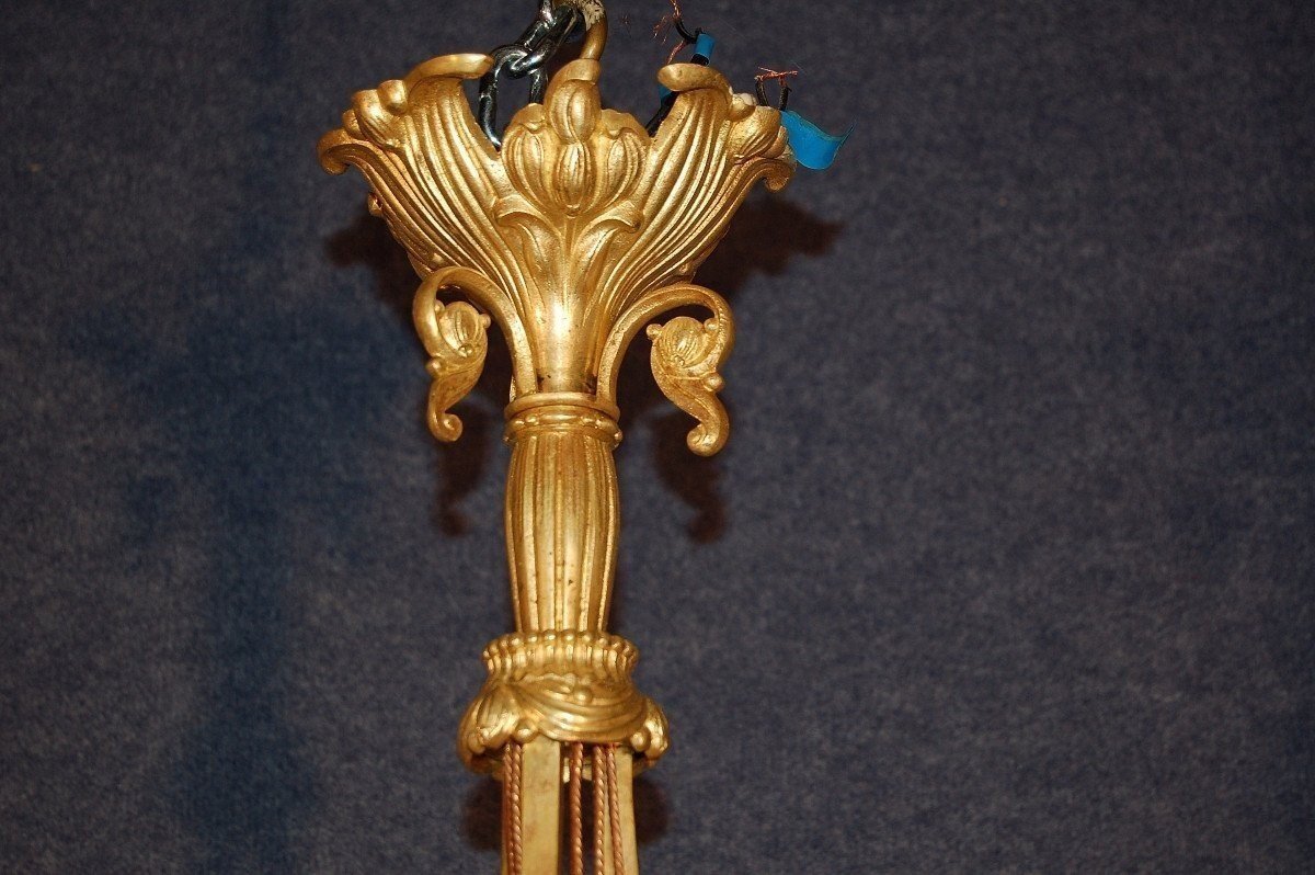 Art Deco Chandelier In Gilt Bronze And Alabaster-photo-4