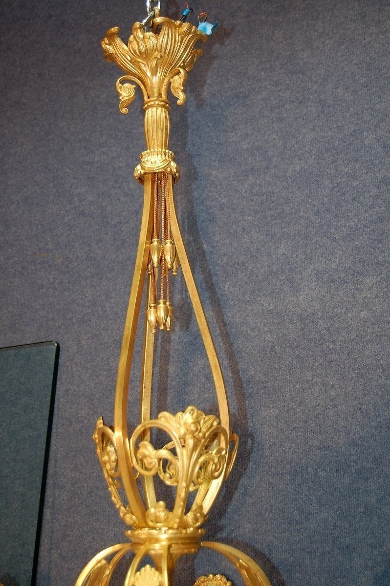 Art Deco Chandelier In Gilt Bronze And Alabaster-photo-5