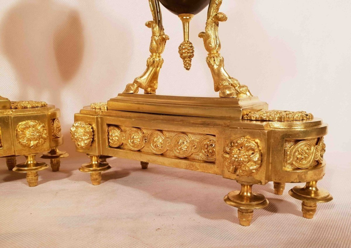 Beurdeley Attr. Andirons With Rams Gilded And Patinated Bronze 19th Century-photo-1