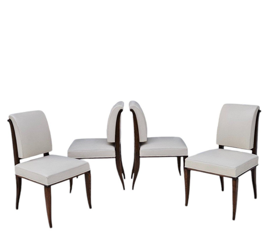 4 "drouant" Leather Chairs Model By Jacques-emile Ruhlmann