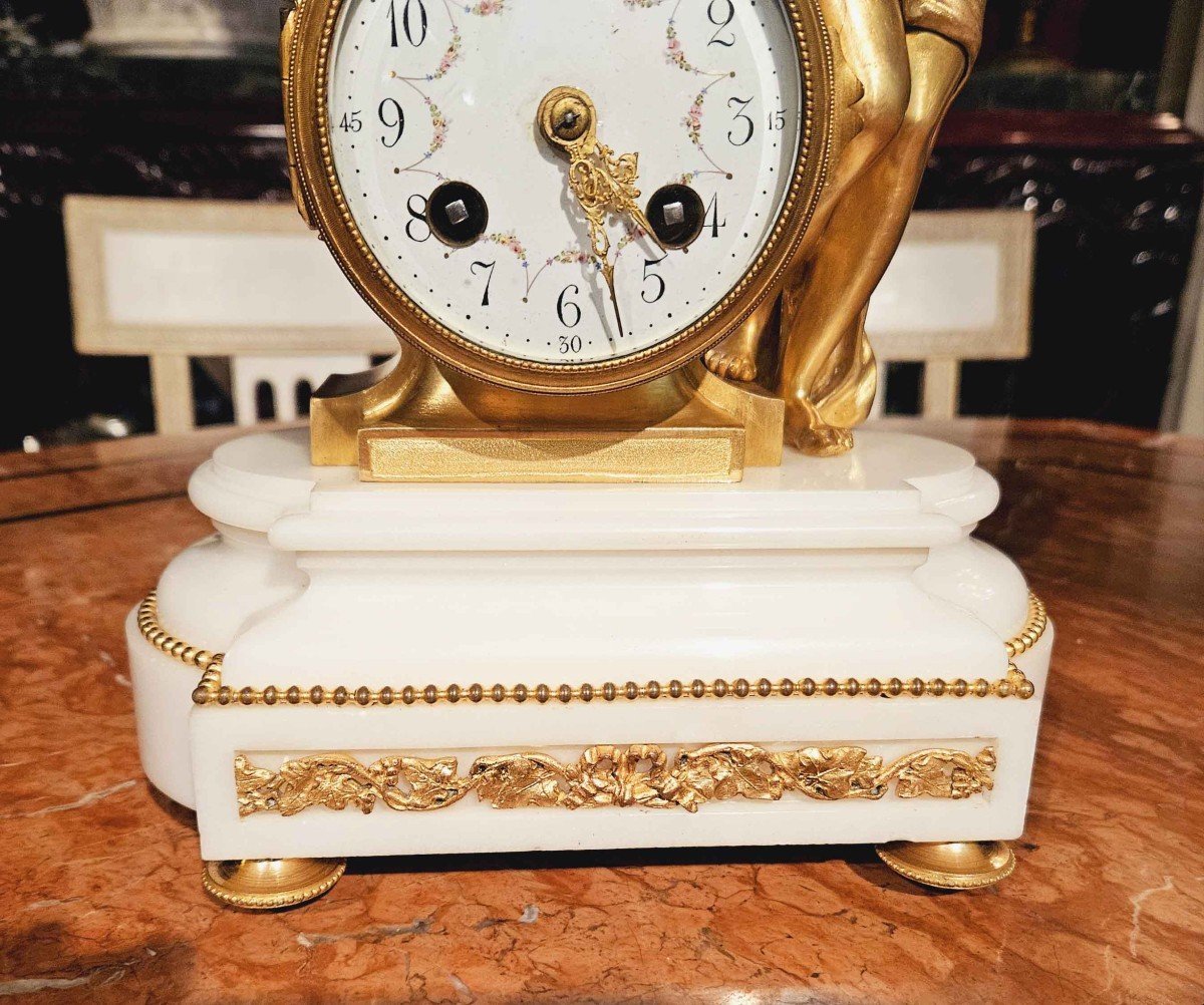 Louis XVI Style Gilt Bronze And White Marble Clock-photo-2