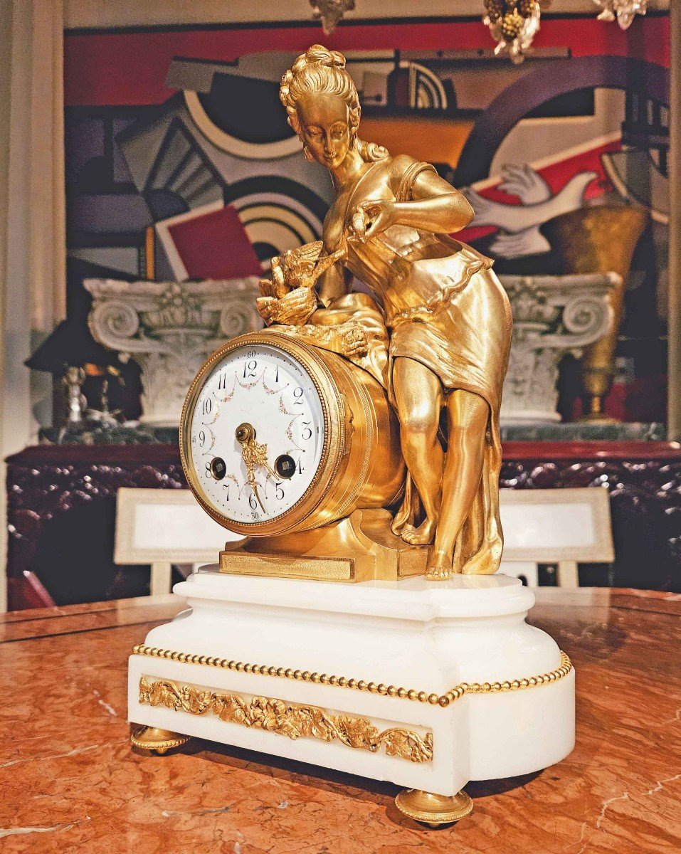 Louis XVI Style Gilt Bronze And White Marble Clock-photo-4