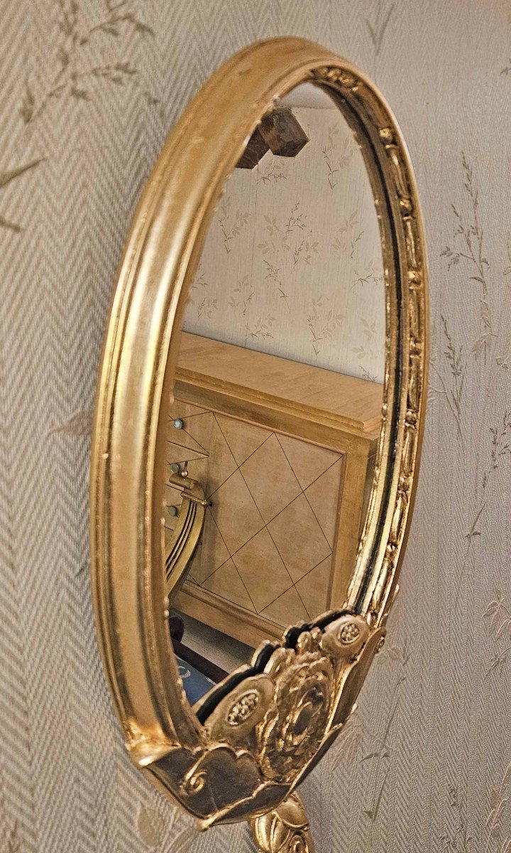 1925 Art Deco Mirror In Gold Leaf Metal-photo-2