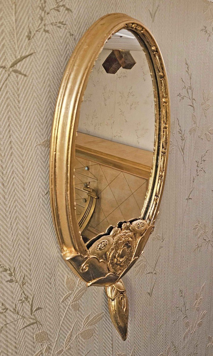 1925 Art Deco Mirror In Gold Leaf Metal-photo-3