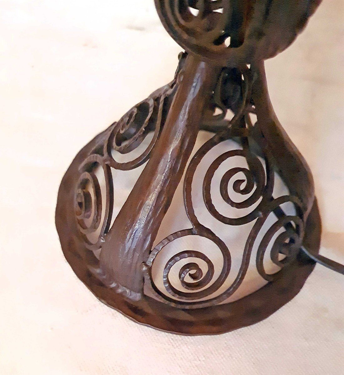 Large Art Deco Wrought Iron Lamp 1925-photo-4