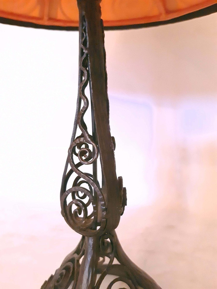 Large Art Deco Wrought Iron Lamp 1925-photo-6