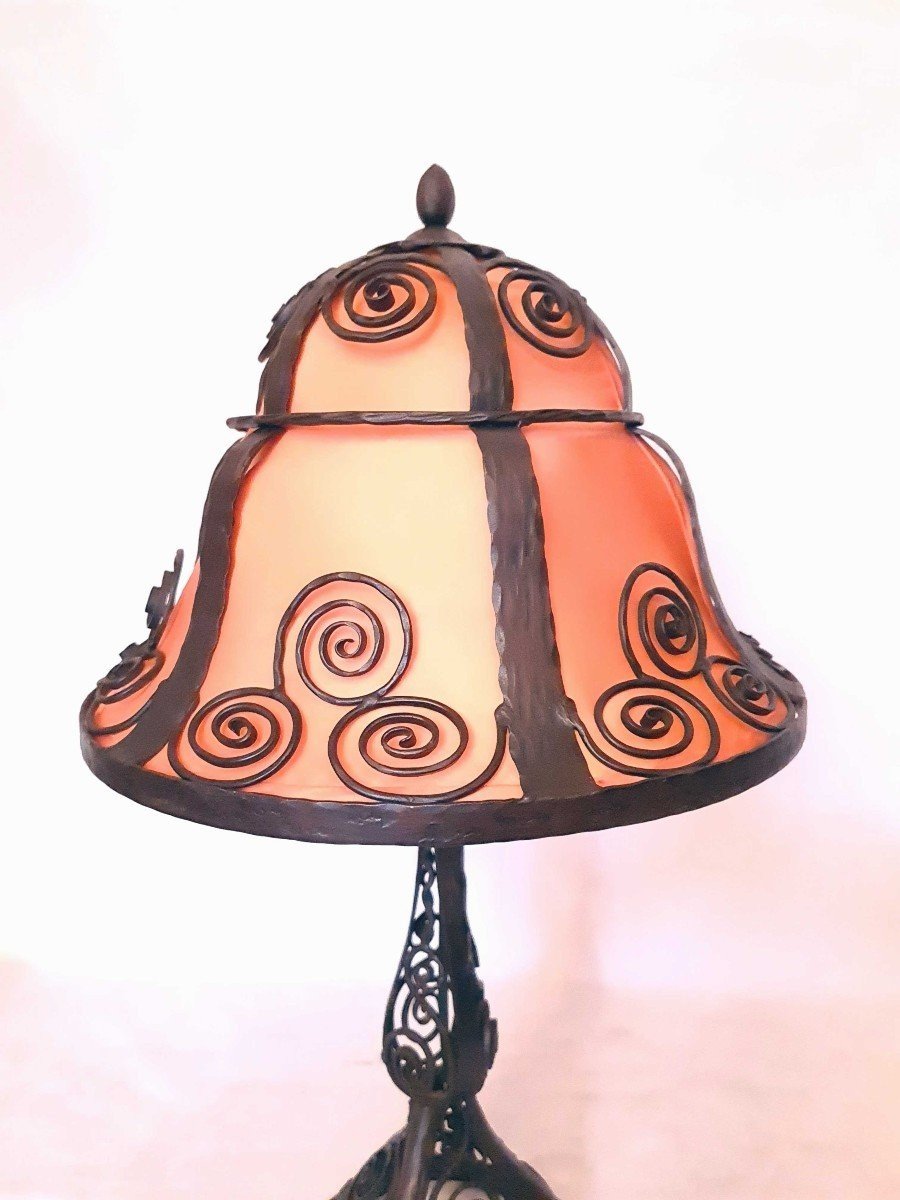 Large Art Deco Wrought Iron Lamp 1925-photo-7