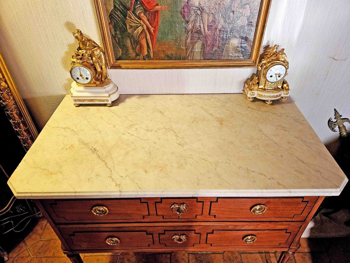 Louis XVI Period Sauteuse Chest Of Drawers In Mahogany With Ebony Marquetry-photo-2