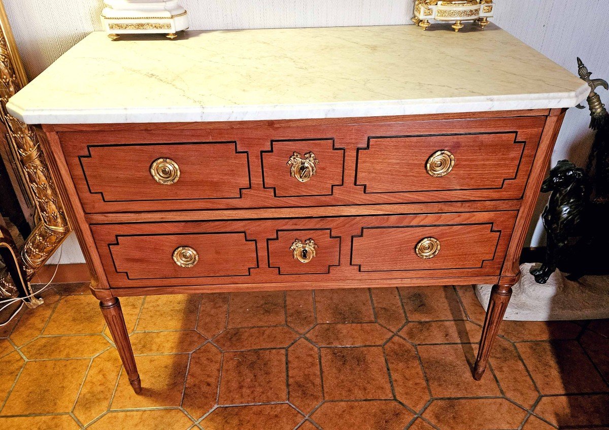 Louis XVI Period Sauteuse Chest Of Drawers In Mahogany With Ebony Marquetry-photo-6