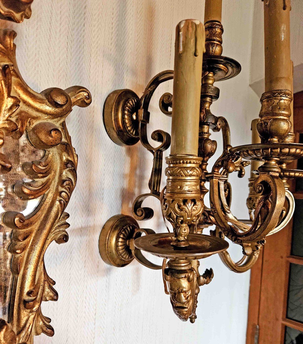 Important Pair Of 5-light Gilt Bronze Wall Lights, 19th Century-photo-1