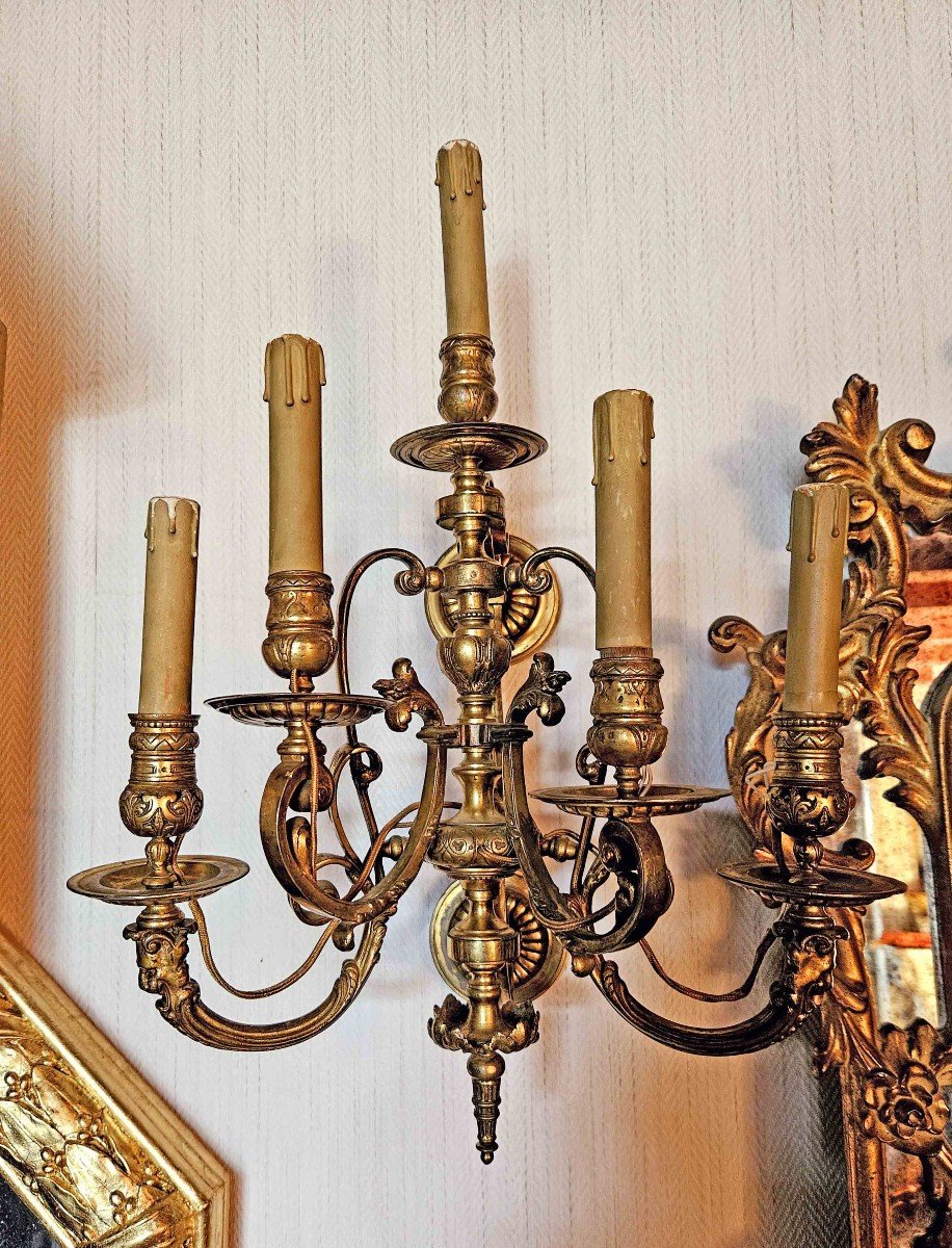 Important Pair Of 5-light Gilt Bronze Wall Lights, 19th Century-photo-5