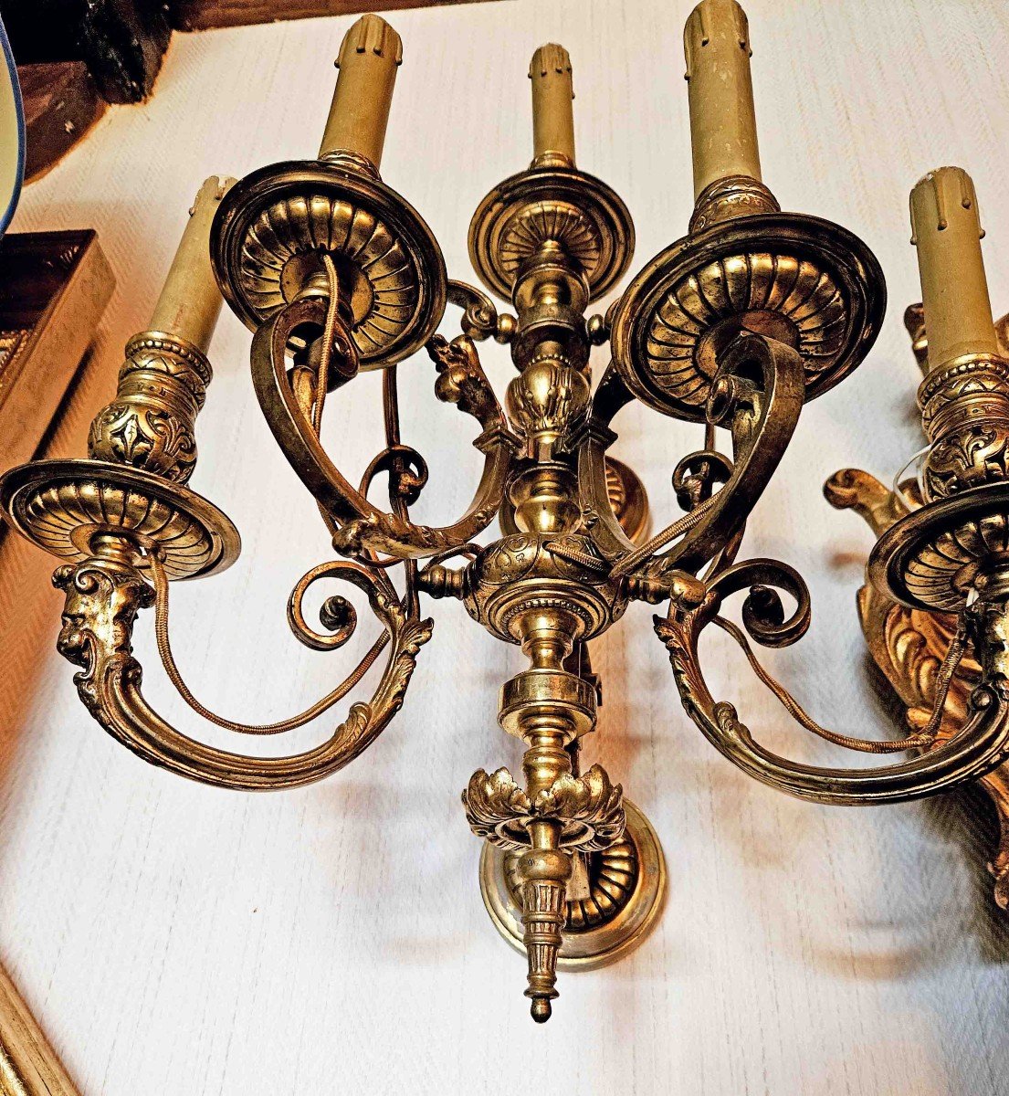 Important Pair Of 5-light Gilt Bronze Wall Lights, 19th Century-photo-7