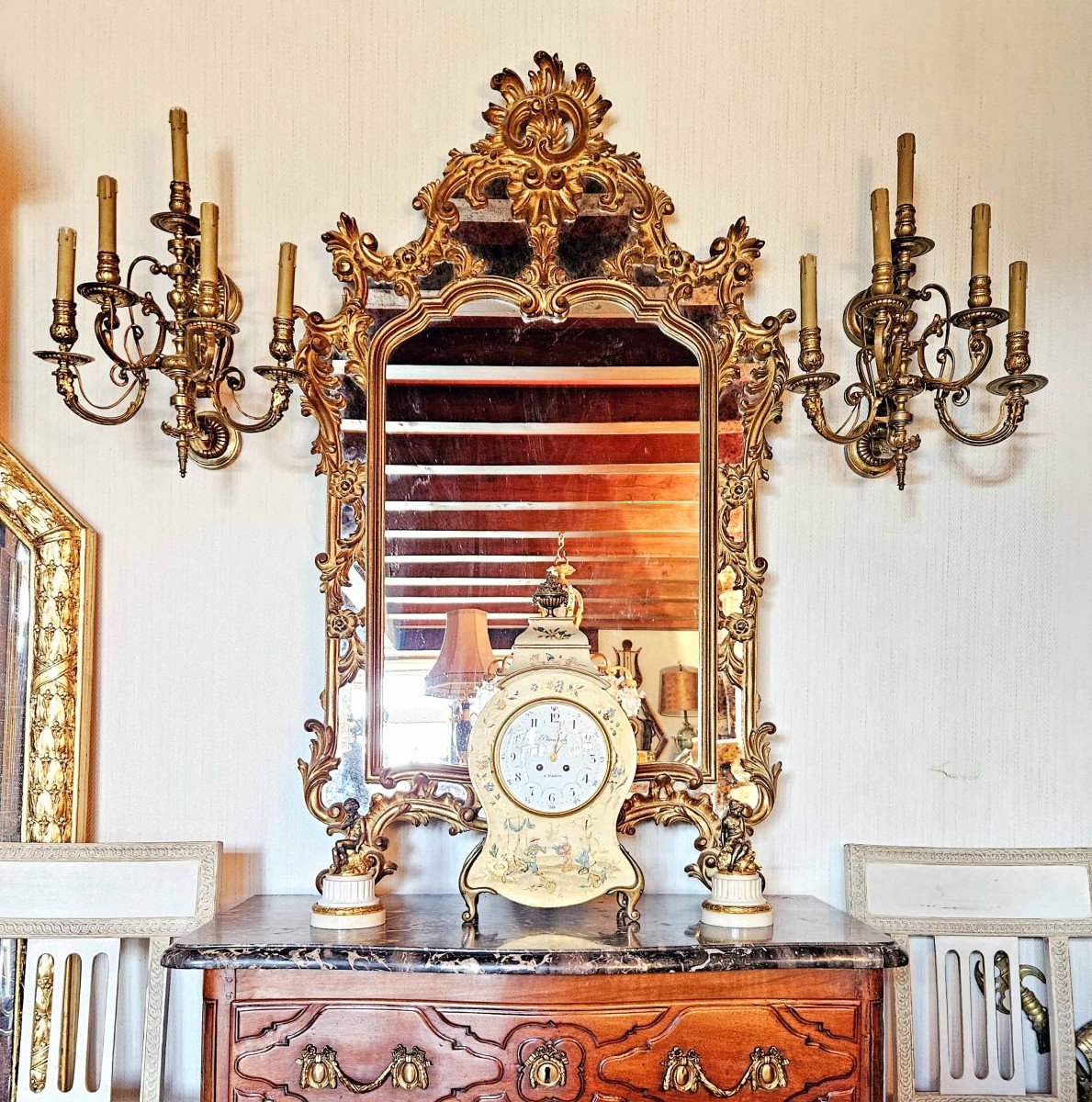 Important Pair Of 5-light Gilt Bronze Wall Lights, 19th Century