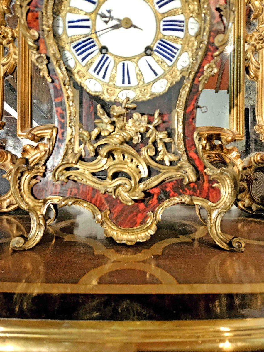 Important Louis XV Period Cartel In Tortoiseshell And Gilded Bronze, Height 80 Cm-photo-2