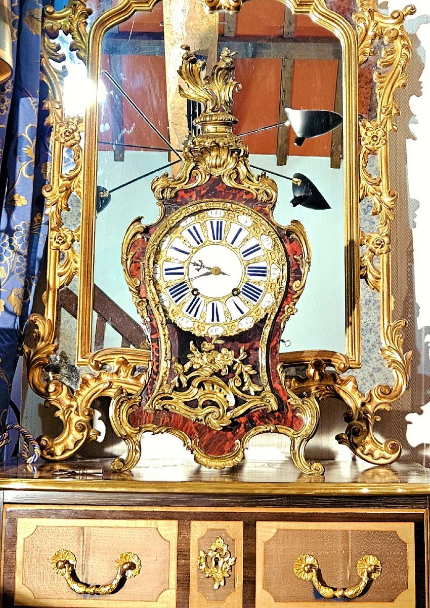 Important Louis XV Period Cartel In Tortoiseshell And Gilded Bronze, Height 80 Cm-photo-4