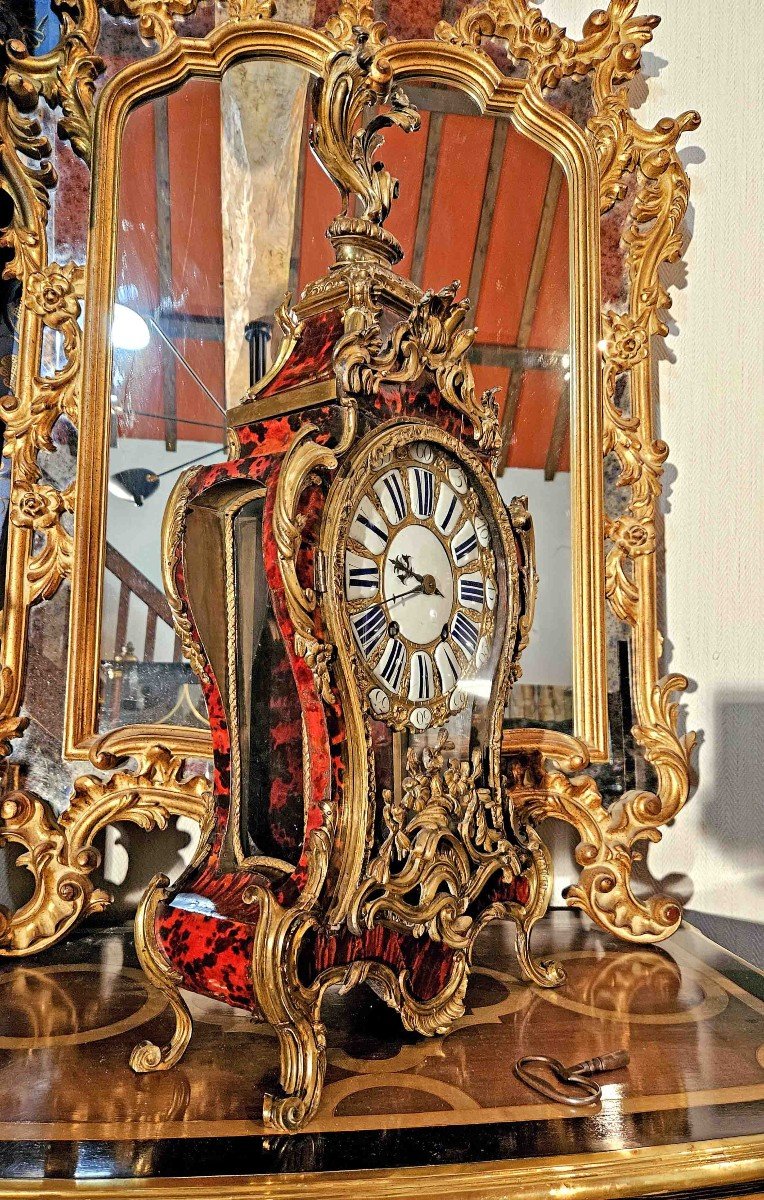 Important Louis XV Period Cartel In Tortoiseshell And Gilded Bronze, Height 80 Cm-photo-6