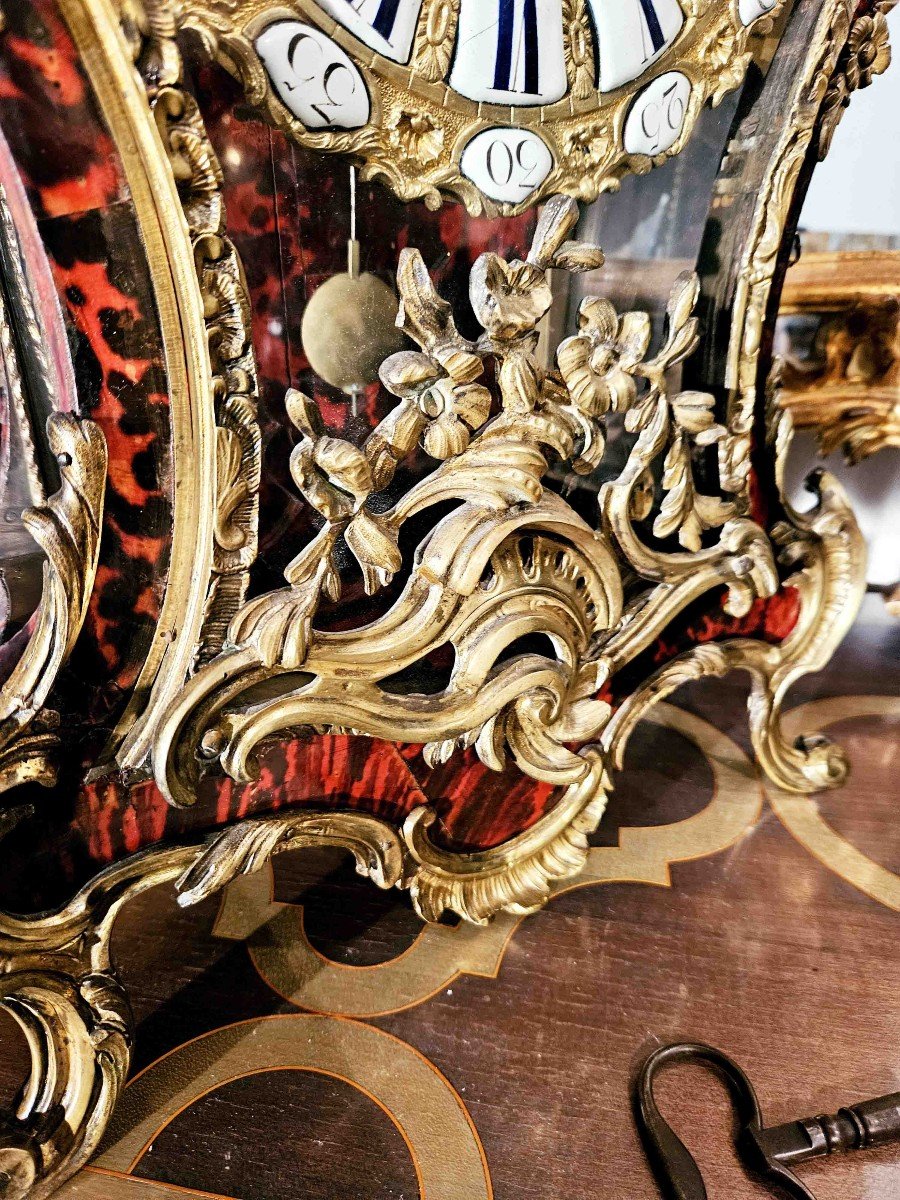 Important Louis XV Period Cartel In Tortoiseshell And Gilded Bronze, Height 80 Cm-photo-7