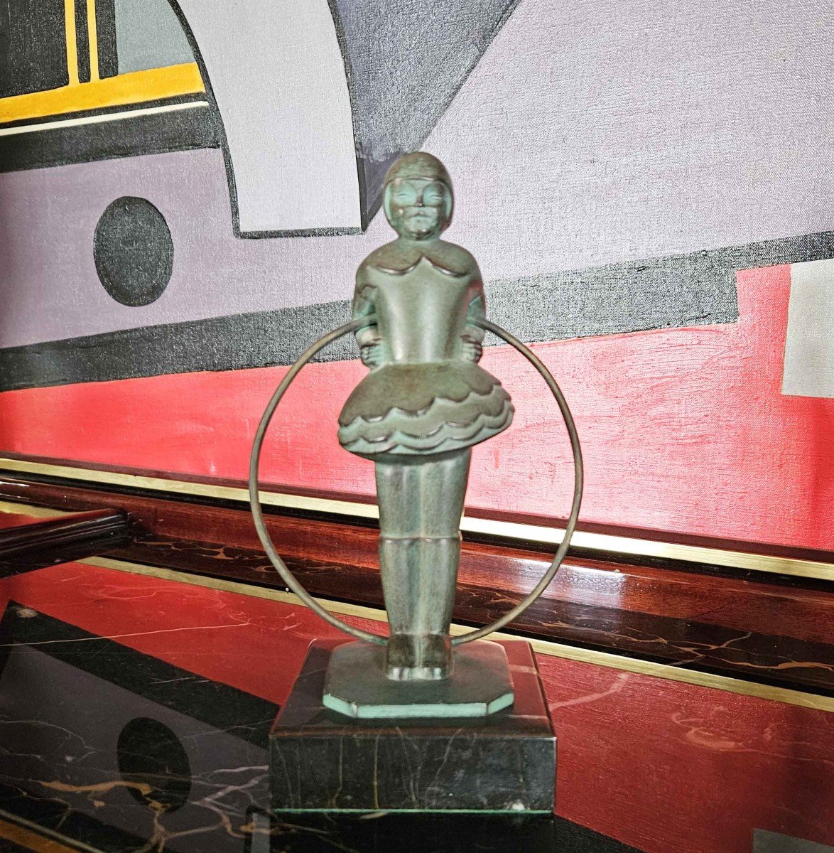 Janle And Max Le Verrier Art Deco Sculpture Young Girl With Hoop-photo-1