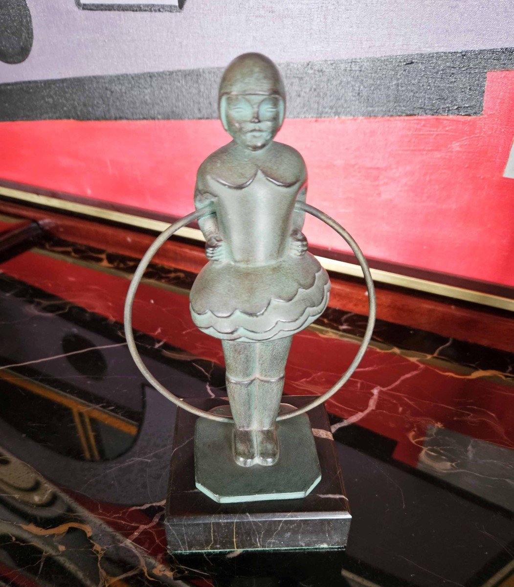 Janle And Max Le Verrier Art Deco Sculpture Young Girl With Hoop-photo-2