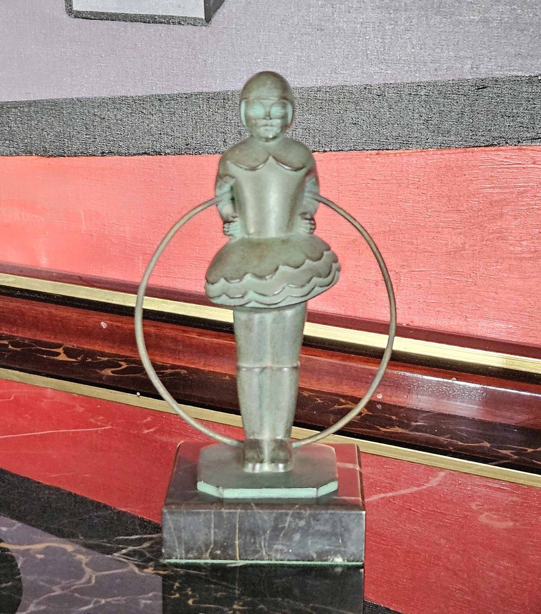 Janle And Max Le Verrier Art Deco Sculpture Young Girl With Hoop