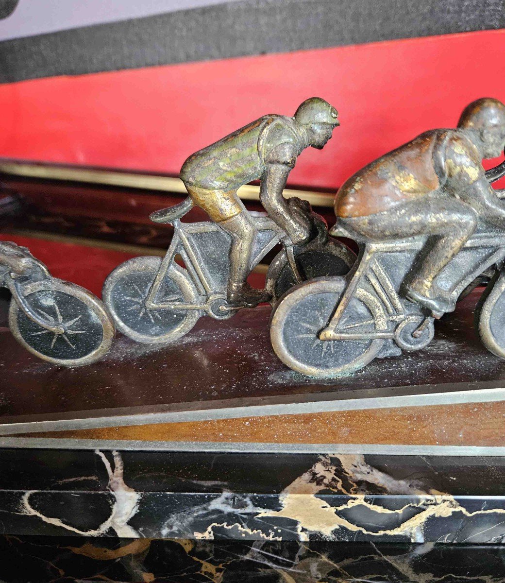 Sculpture Cyclistes  époque 1930 bronze polychrome-photo-2