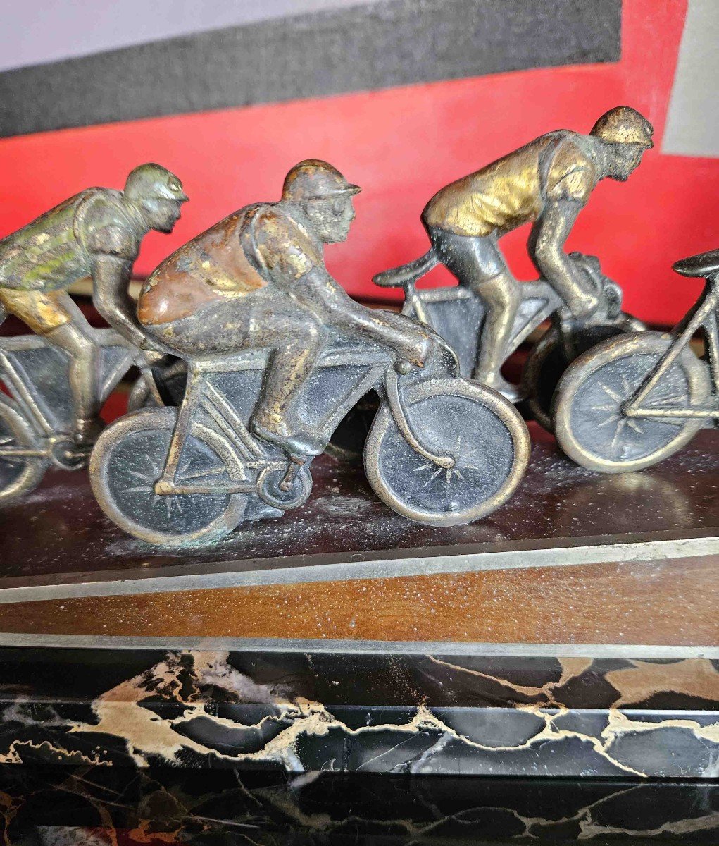 Sculpture Cyclistes  époque 1930 bronze polychrome-photo-1