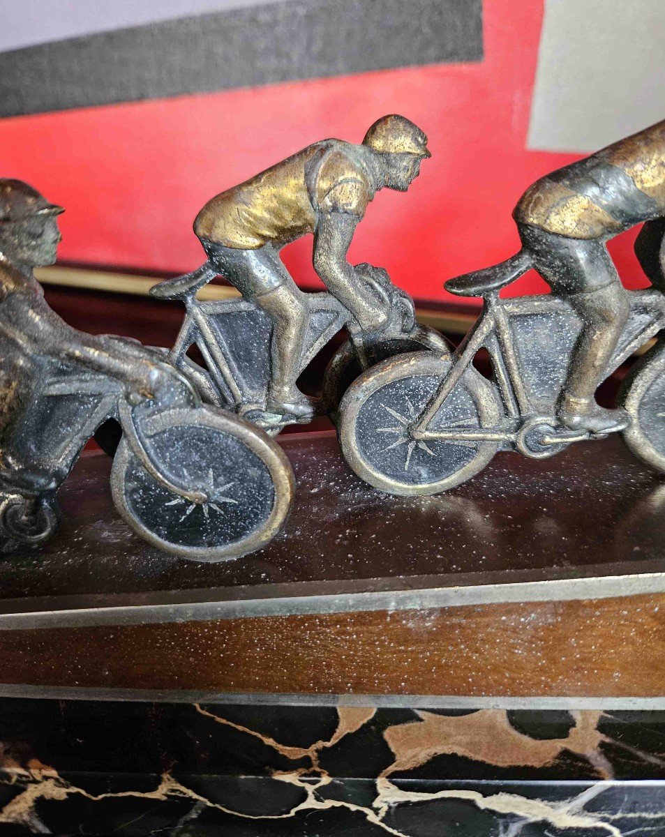 Sculpture Cyclistes  époque 1930 bronze polychrome-photo-2