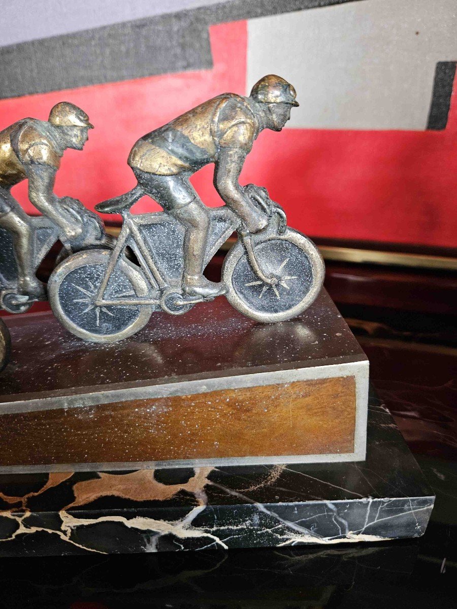 Sculpture Cyclistes  époque 1930 bronze polychrome-photo-3