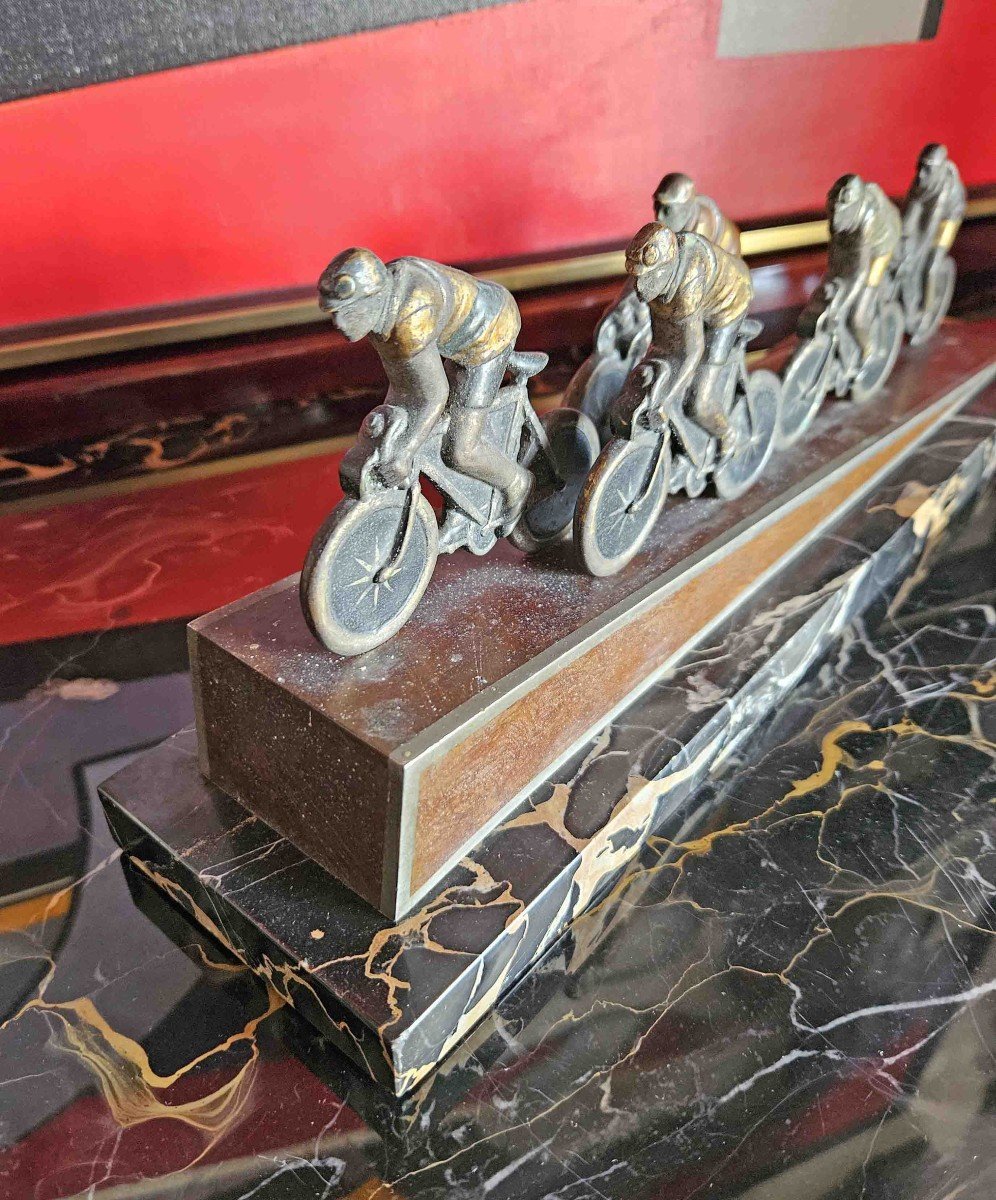 Sculpture Cyclistes  époque 1930 bronze polychrome-photo-6