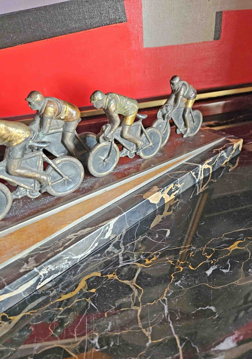 Sculpture Cyclistes  époque 1930 bronze polychrome-photo-7