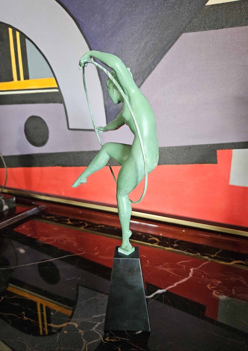 Derenne Sculpture Art Déco Danseuse Au Cerceau-photo-3