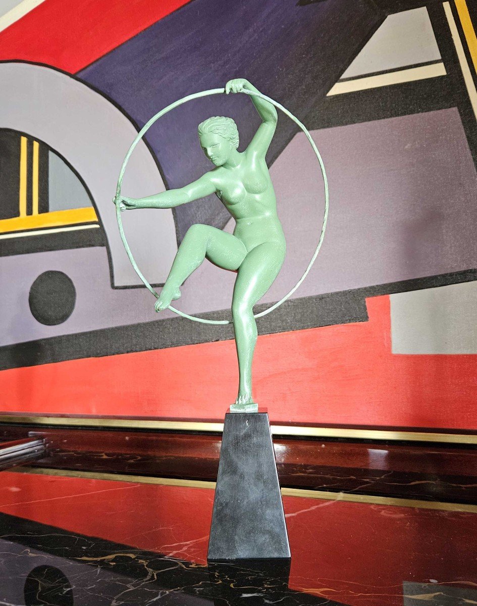 Derenne Sculpture Art Déco Danseuse Au Cerceau-photo-7