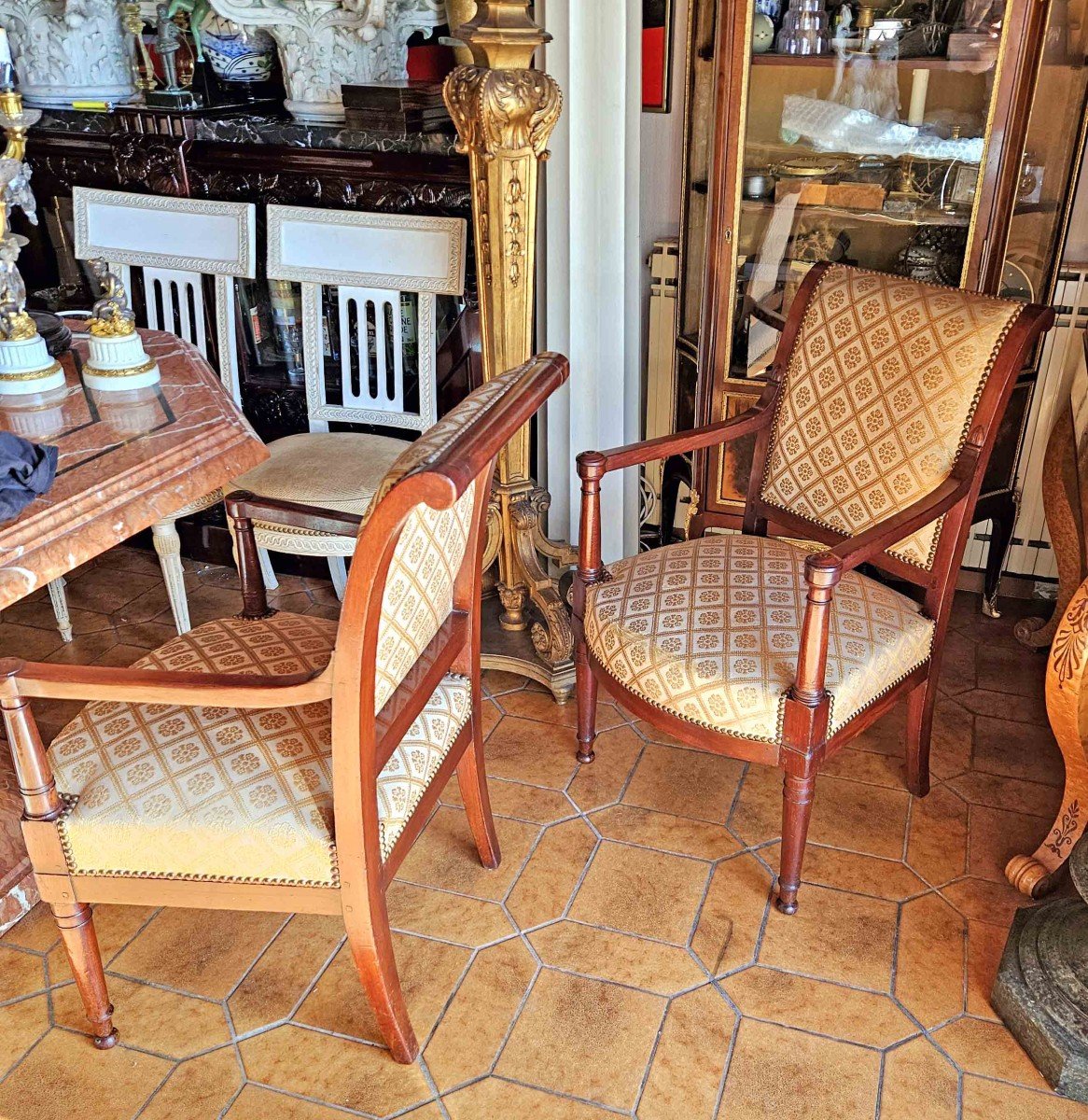 Pair Of Directoire Armchairs, Mahogany, Reversed Back, Circa 1800-photo-3