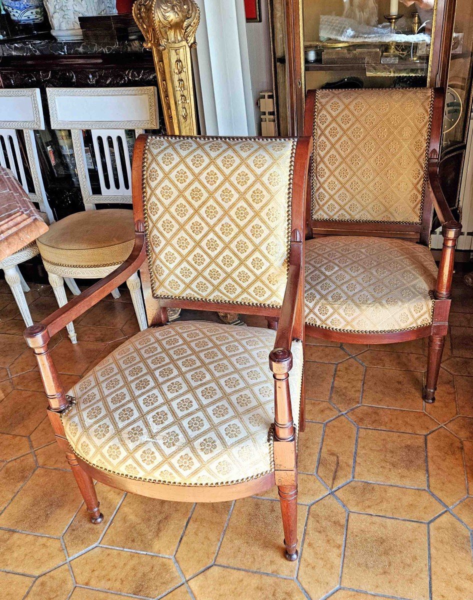 Pair Of Directoire Armchairs, Mahogany, Reversed Back, Circa 1800-photo-4