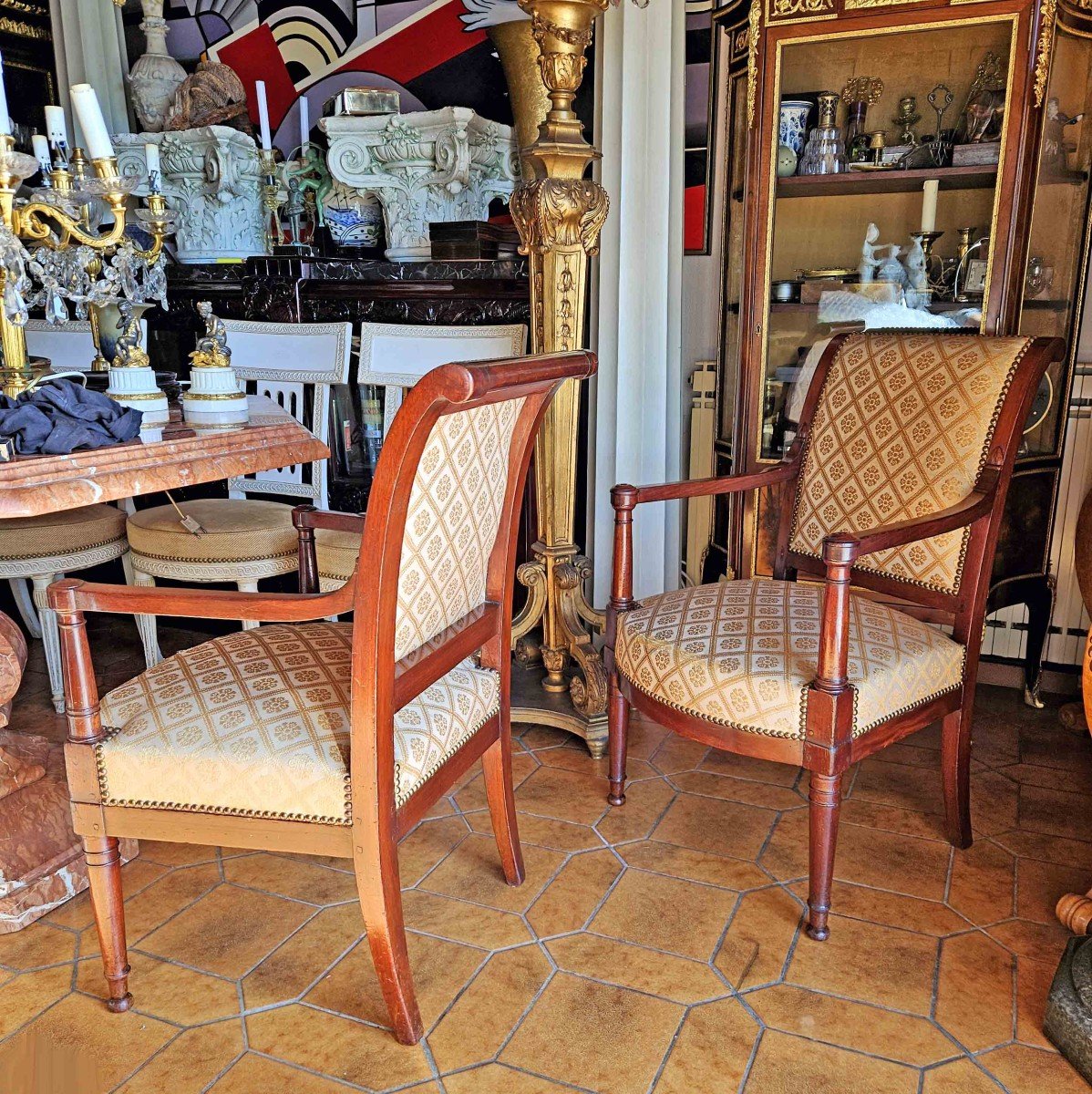 Pair Of Directoire Armchairs, Mahogany, Reversed Back, Circa 1800-photo-1