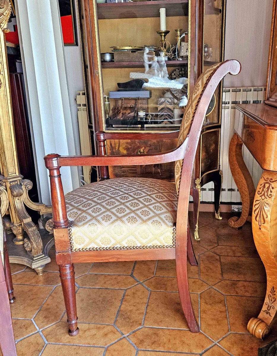 Pair Of Directoire Armchairs, Mahogany, Reversed Back, Circa 1800-photo-4