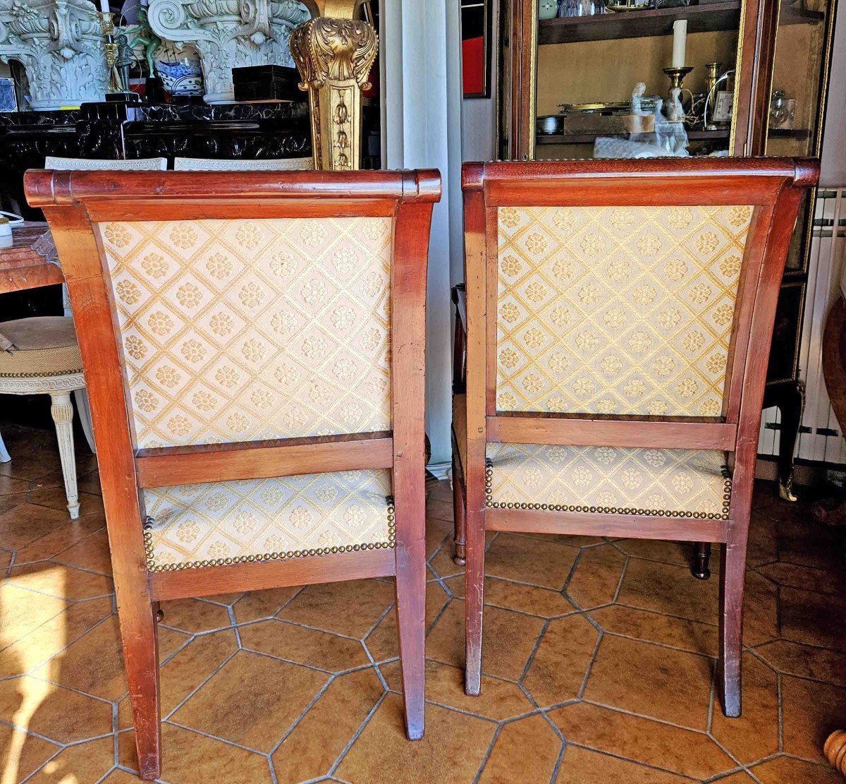 Pair Of Directoire Armchairs, Mahogany, Reversed Back, Circa 1800-photo-5