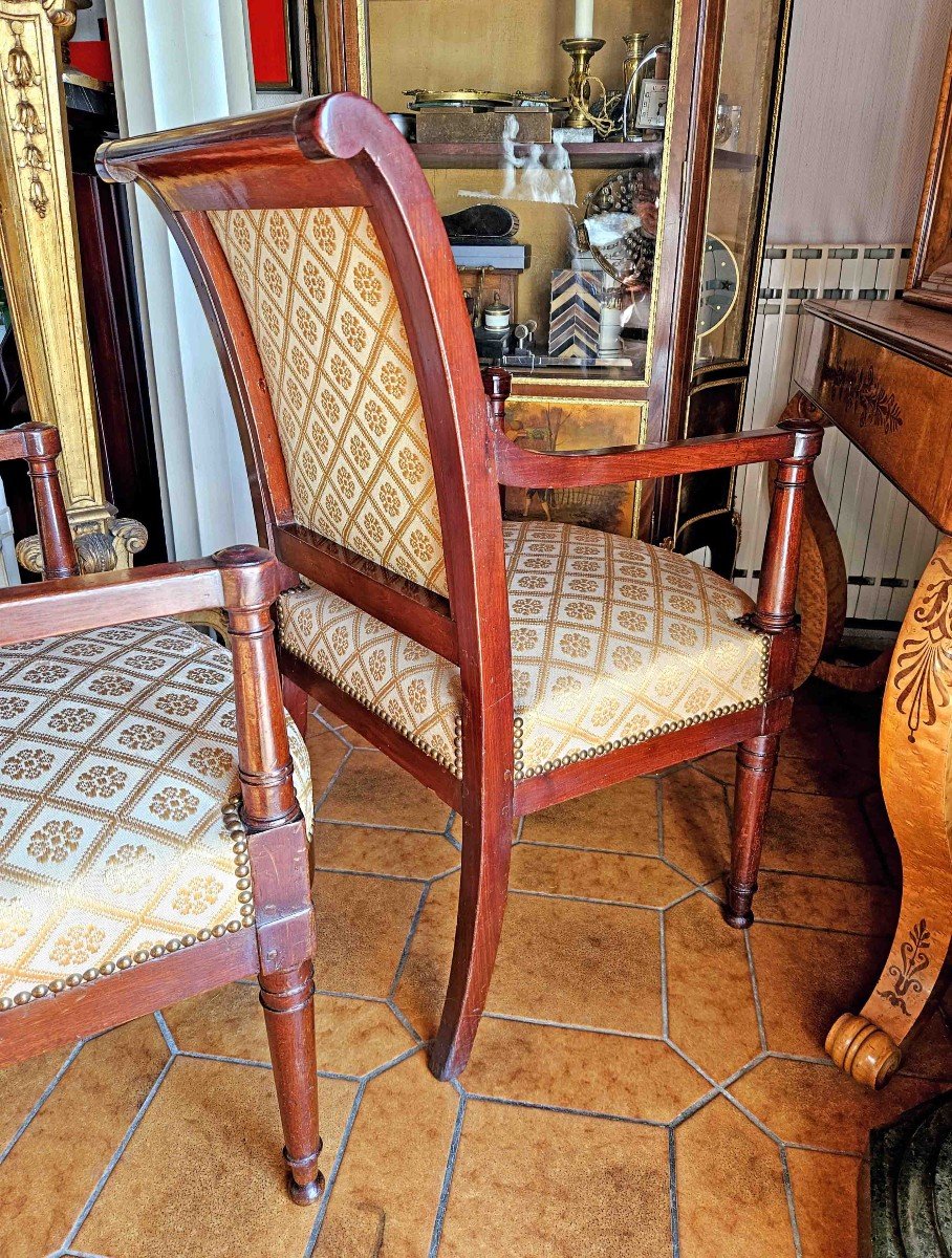 Pair Of Directoire Armchairs, Mahogany, Reversed Back, Circa 1800-photo-7