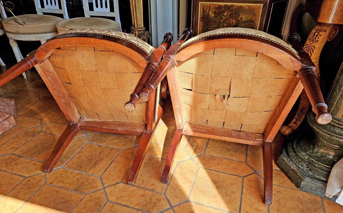 Pair Of Directoire Armchairs, Mahogany, Reversed Back, Circa 1800-photo-8