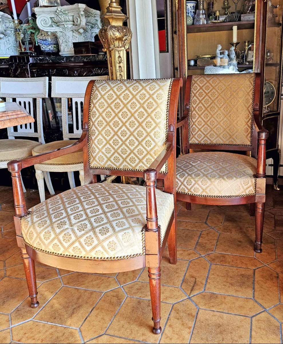 Pair Of Directoire Armchairs, Mahogany, Reversed Back, Circa 1800