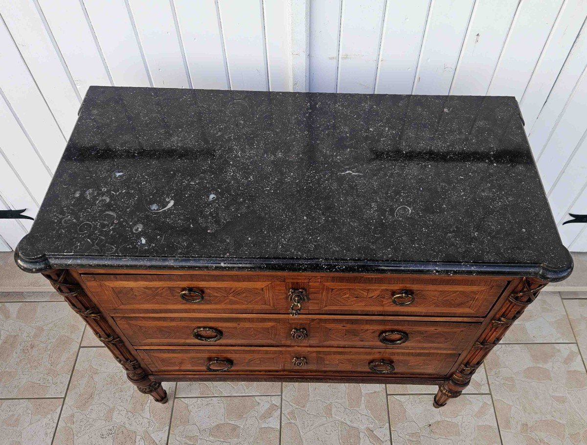 Small Louis XVI Inlaid And Carved Chest Of Drawers-photo-3