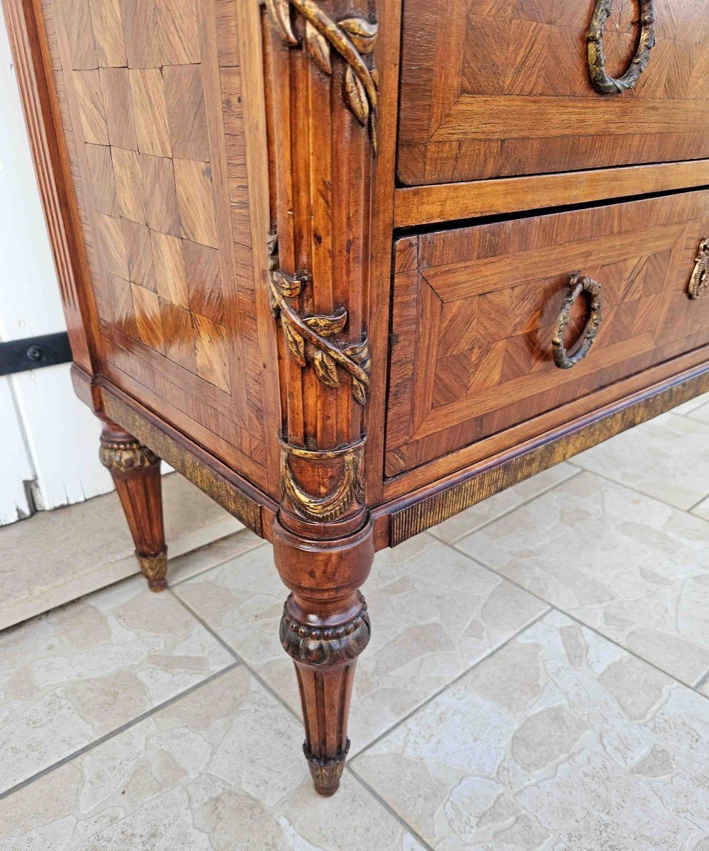 Petite Commode St Louis XVI Marquet&eacute;e Et Sculpt&eacute;e-photo-5