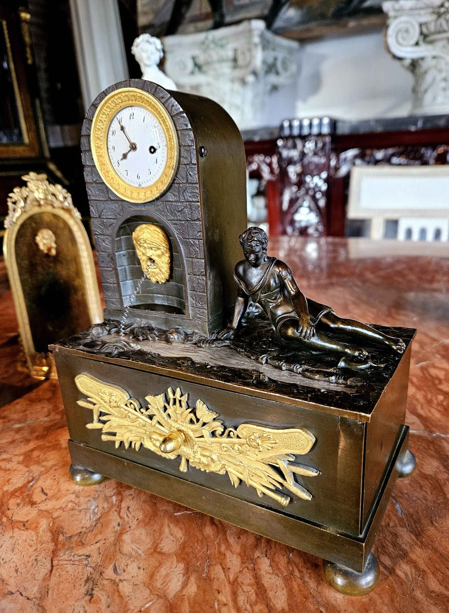 Desk Clock Inkwell Depicting Narcissus C. 1820-photo-2